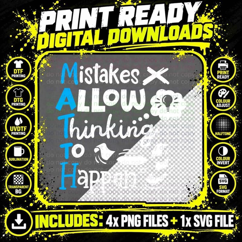Math Teacher Math Student Mistakes Allow Thinking to Png SVG Digital Bundle