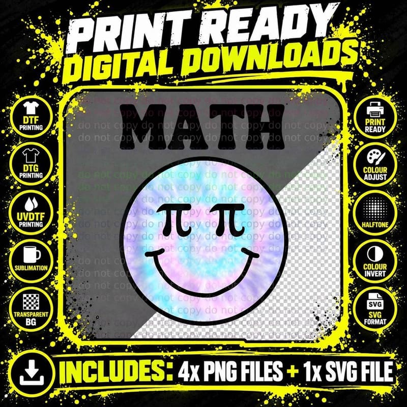Math Teacher Retro Smile Face T-Shirt Png SVG Digital Bundle