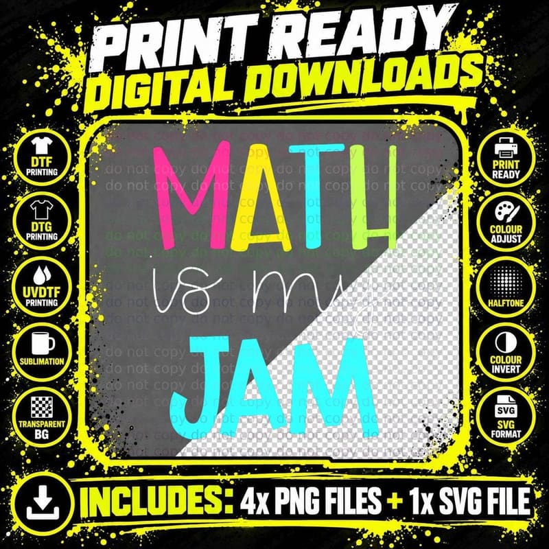 Math Teacher Teaching Math Is My Jam Colorful Maths Png SVG Digital Bundle