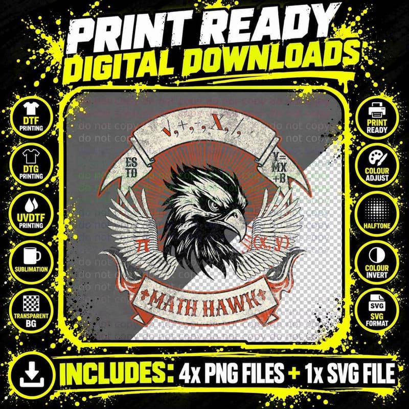 Mathematics Symbols Hawk Math Teacher T-Shirt Png SVG Digital Bundle