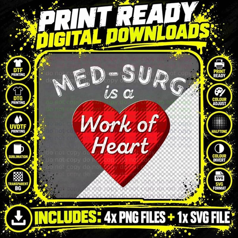 Med Surg Nurse Gift Medical Surgical Nursing Heart RN Png SVG Digital Bundle