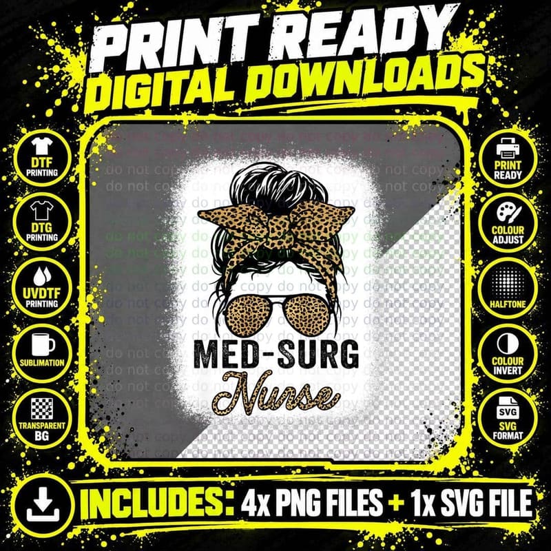 Med-Surg Nurse Appreciation Day, Leopard for Women Png SVG Digital Bundle