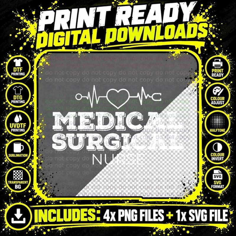 Med-Surg Registered Nurse Sweatshirt Heartbeat Png SVG Digital Bundle