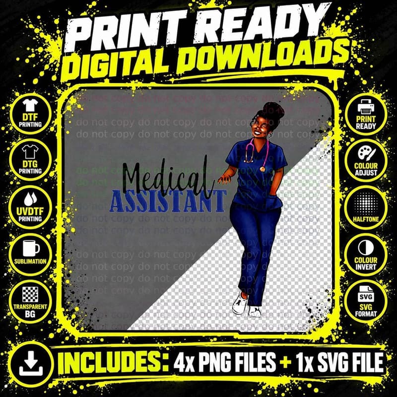 Medical Assistant Life Proud Black Nurse Black History Png SVG Digital Bundle