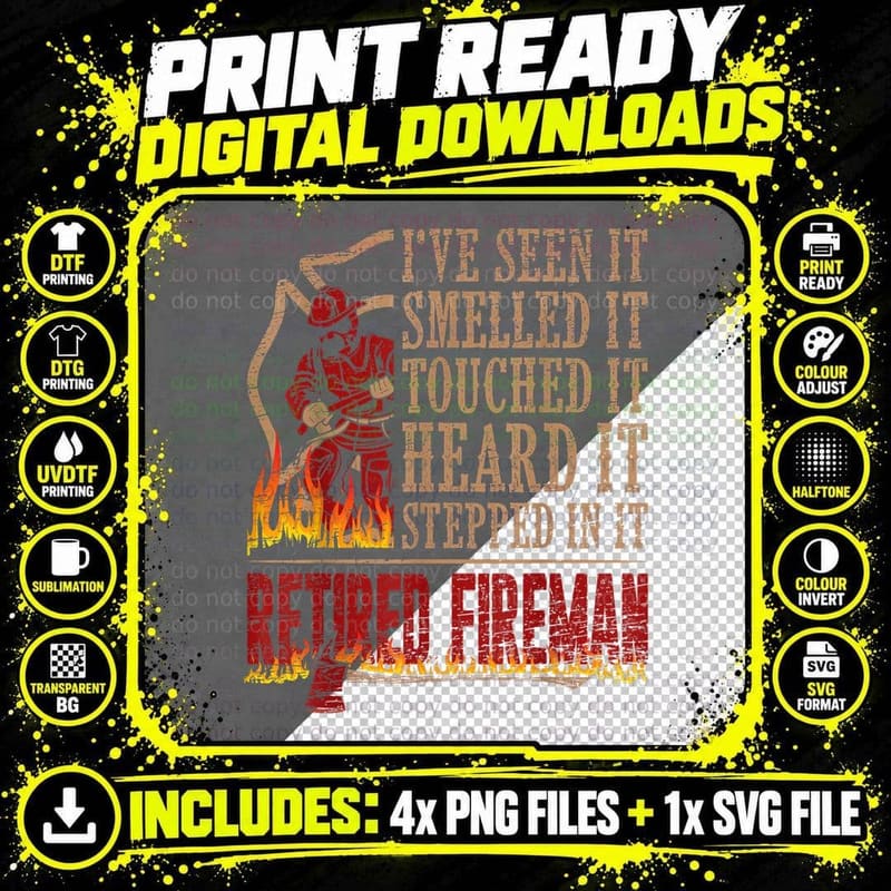 Mens Retired Fireman Firefighter Axe Fire T-Shirt Gift Png SVG Digital Bundle