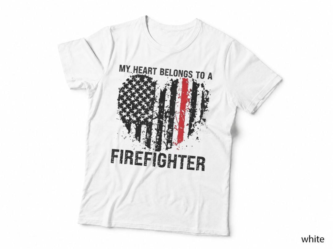 My Heart Belongs to a Firefighter Fire Fireplace T-Shirt, First Responder Tee
