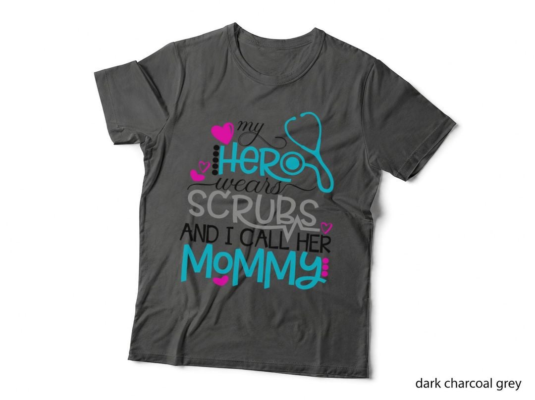 My Hero Wears Scrubs I Call Her Mommy Nurse Shirt Kids RN T-Shirt