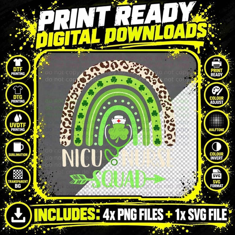 NICU Nurse Squad Rainbow Nurse St Patricks Day Png SVG Digital Bundle