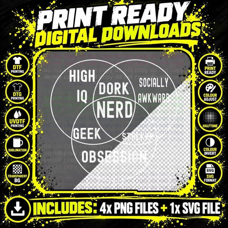 Nerdy Funny Venn Diagram Nerd Geek Dork Math Teacher Png SVG Digital Bundle