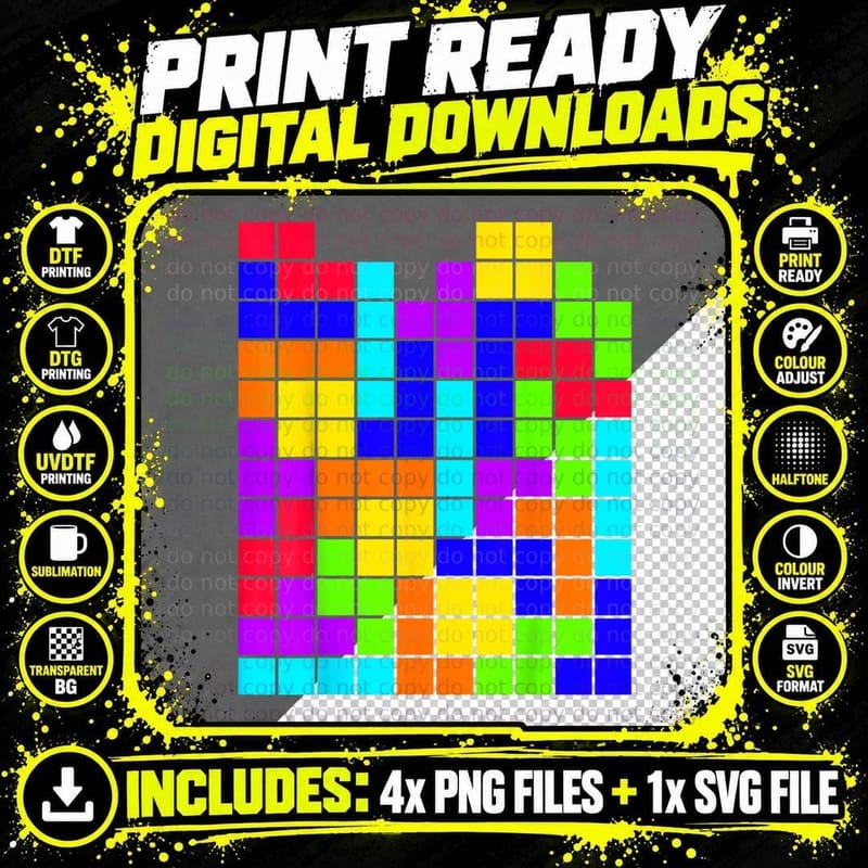 Nerdy Tetrominoes Block Puzzle Video Game Math Teacher Png SVG Digital Bundle