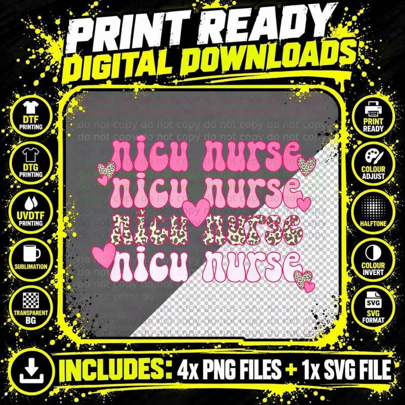 Nicu Nurse Icu Neonatal Boho Leopard Valentines Day Png SVG Digital Bundle