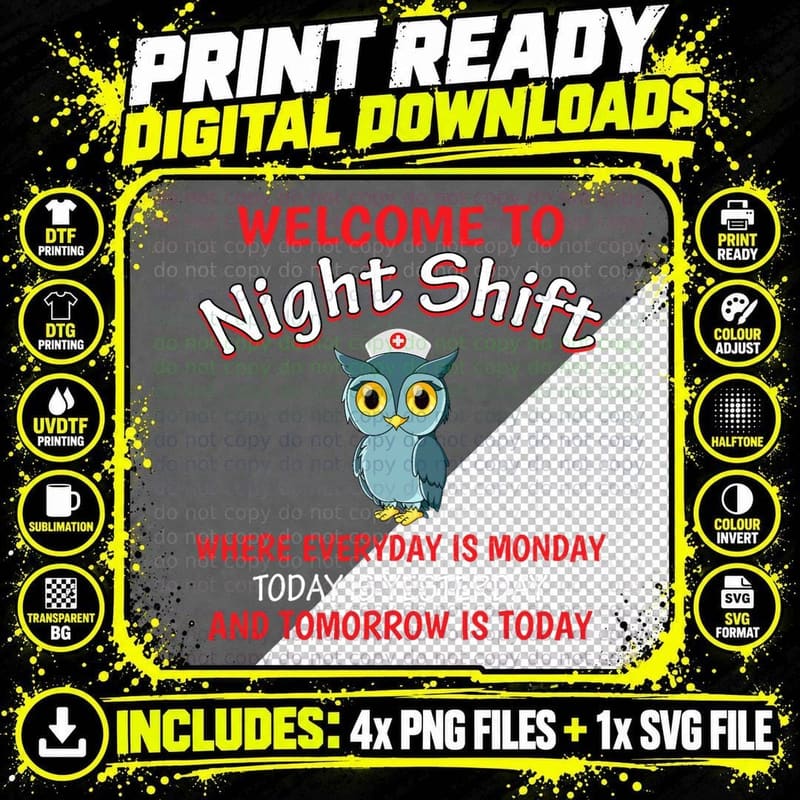 Night Shift Nurse Owls Funny Nursing RN LPN CNA Women Png SVG Digital Bundle