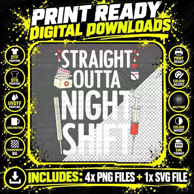Night Shift Nurse for Men Women Emergency Registered Png SVG Digital Bundle