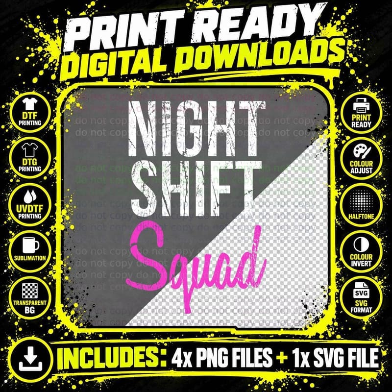 Night Shift Squad Nurse Shirt Nursing Gift Funny Nurse Png SVG Digital Bundle