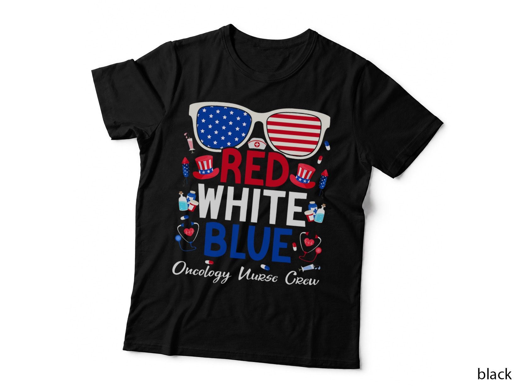 Nurse July 4th Red White Blue Oncology Nurse Crew Patriotic T-Shirt