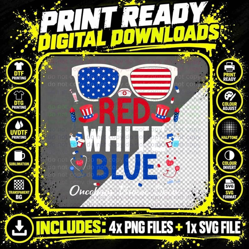 Nurse July 4th Red White Blue Oncology Nurse Crew Png SVG Digital Bundle