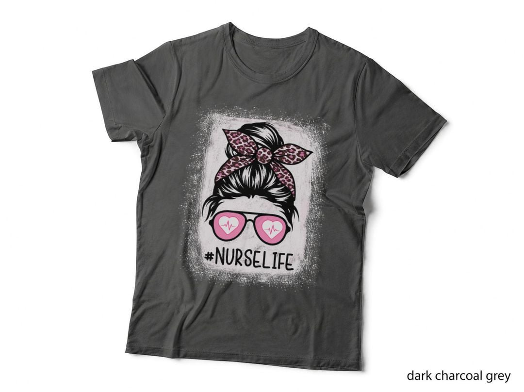 Nurse Life Bleacheds Pink Leopard Messy Bun Nurse Life T-Shirt