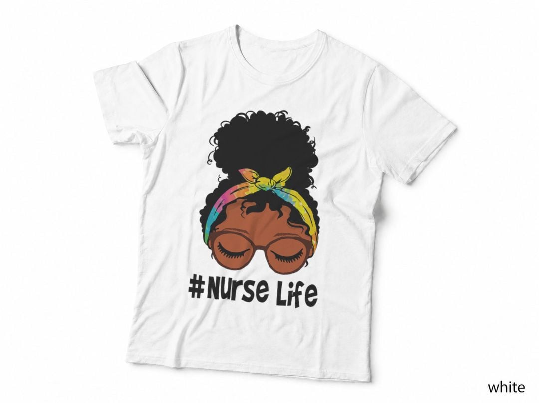 Nurse Life Messy Bun Tie Dye Bandana with Glasses Vintage T-Shirt