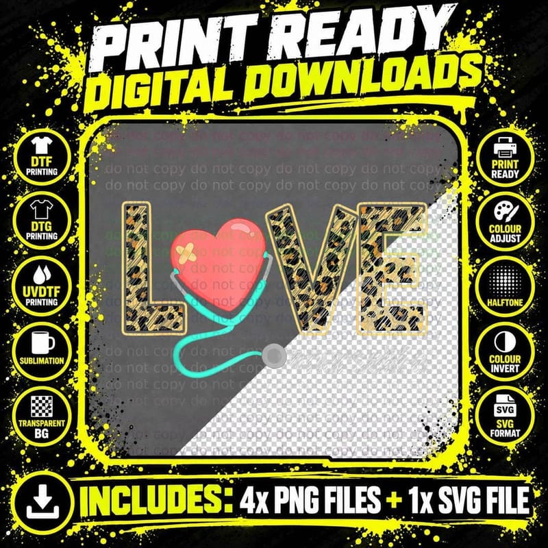 Nurse Life S Rn Lpn Cna Healthcare Cheetah Heart Leopard Png SVG Digital Bundle