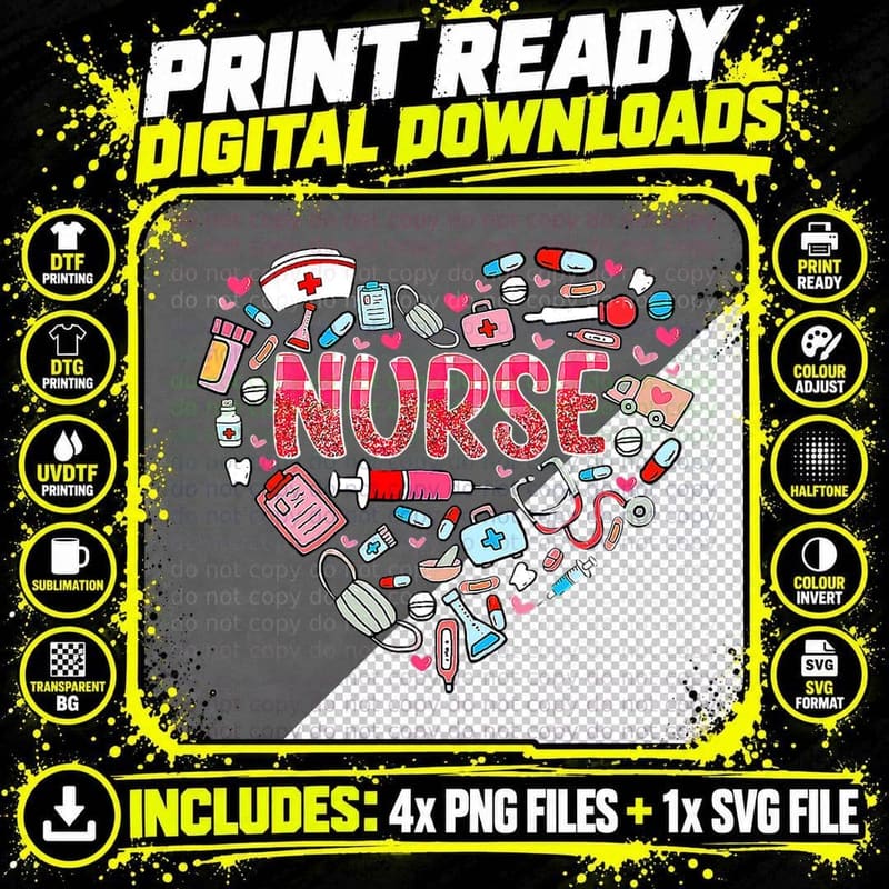 Nurse Life Valentines Day Stethoscope Er Icu Nicu Rn Png SVG Digital Bundle