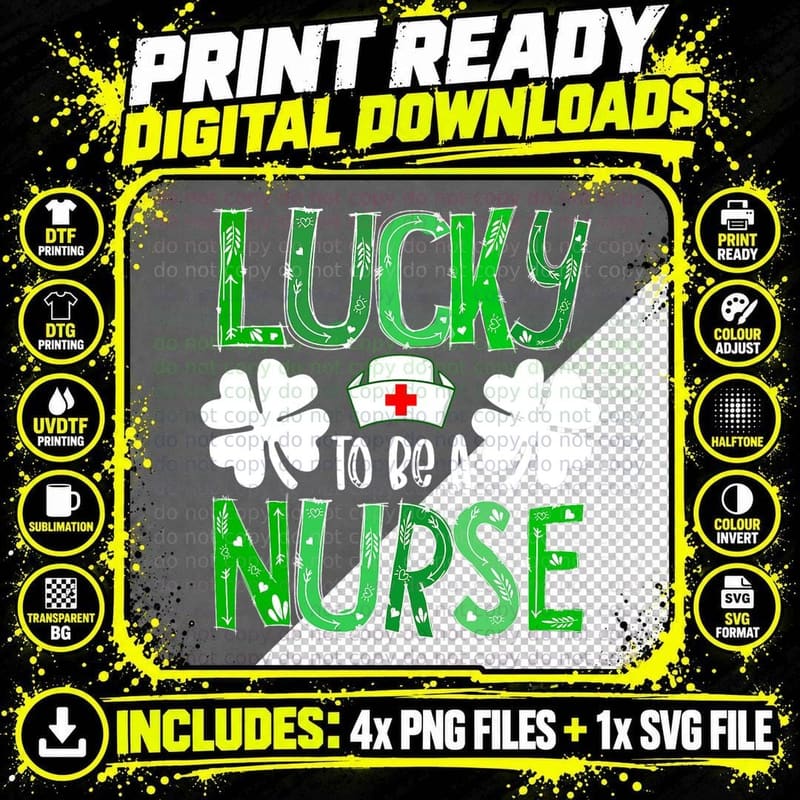 Nurse St Patrick's Day Lucky to Be a Nurse Shamrocks Png SVG Digital Bundle