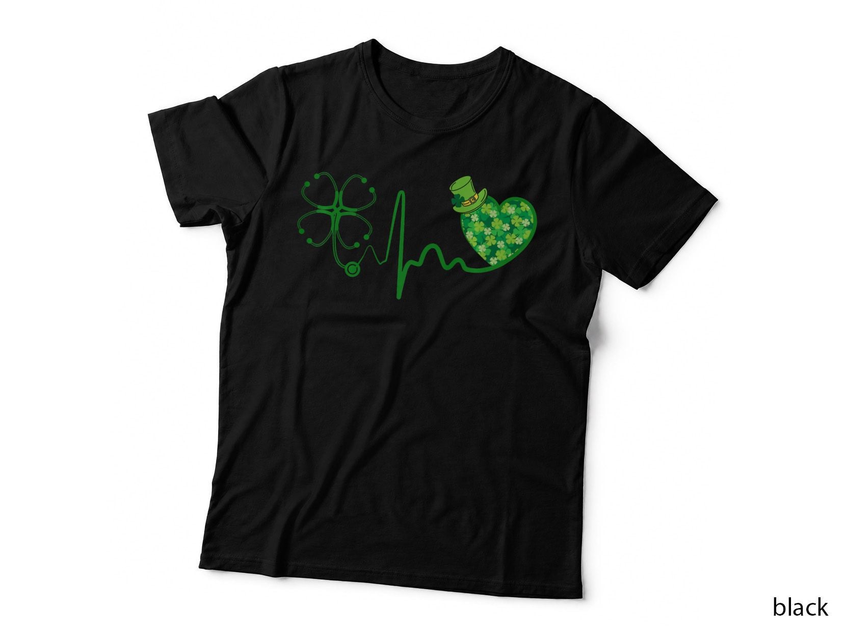 Nurse St Patricks Day Stethoscope Heartbeat Clover Nurses T-Shirt
