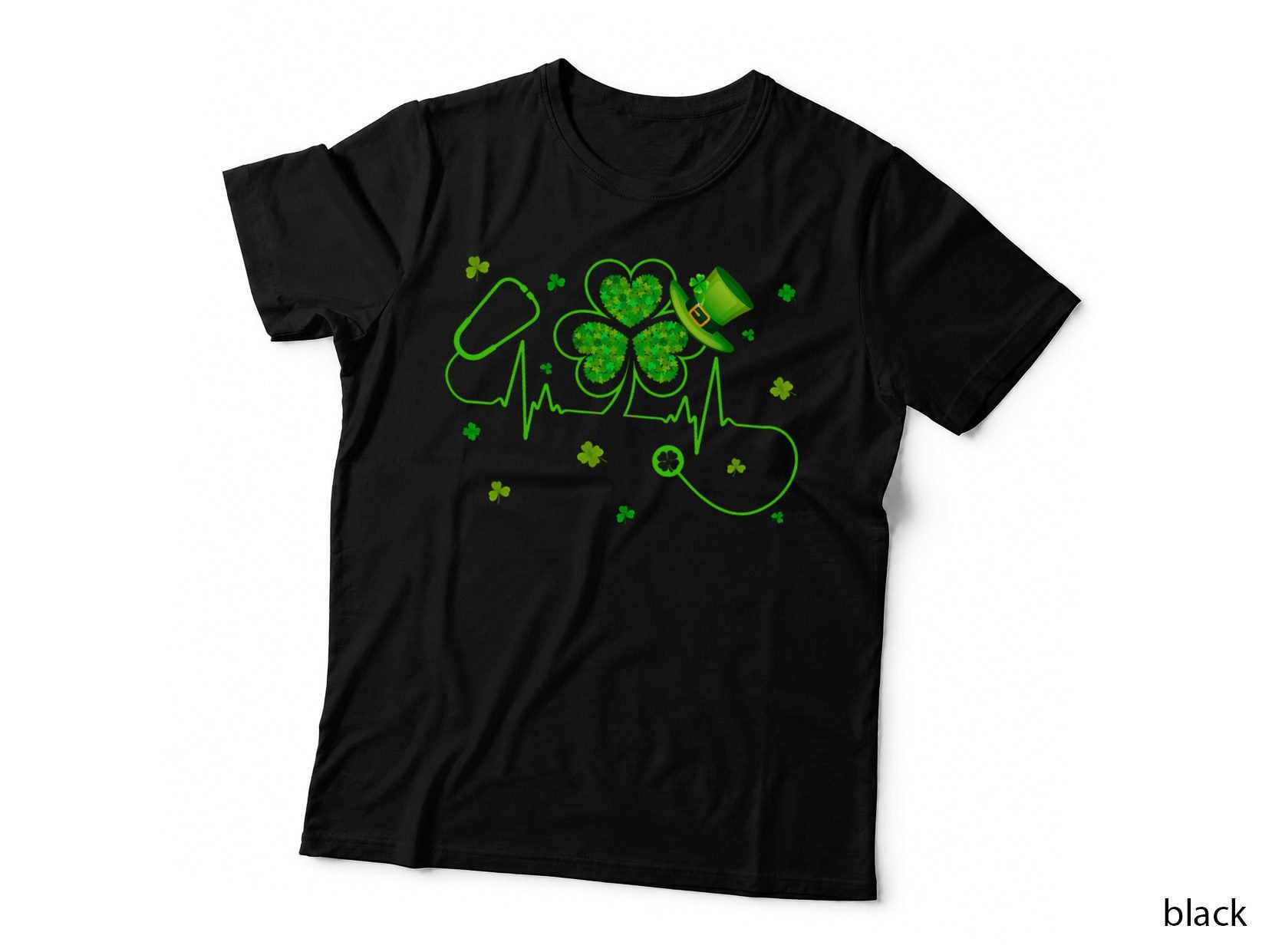 Nurse Stethoscope Heartbeat St Patricks Day Shamrock Nursing T-Shirt