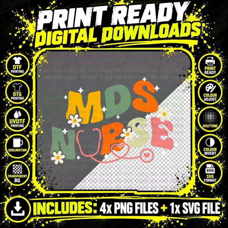 Nursing School Medical Groovy MDS Nurse T-Shirt Png SVG Digital Bundle