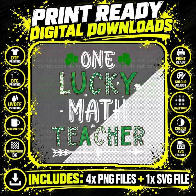 One Lucky Math Teacher St Patricks Day Buffalo Plaid Png SVG Digital Bundle