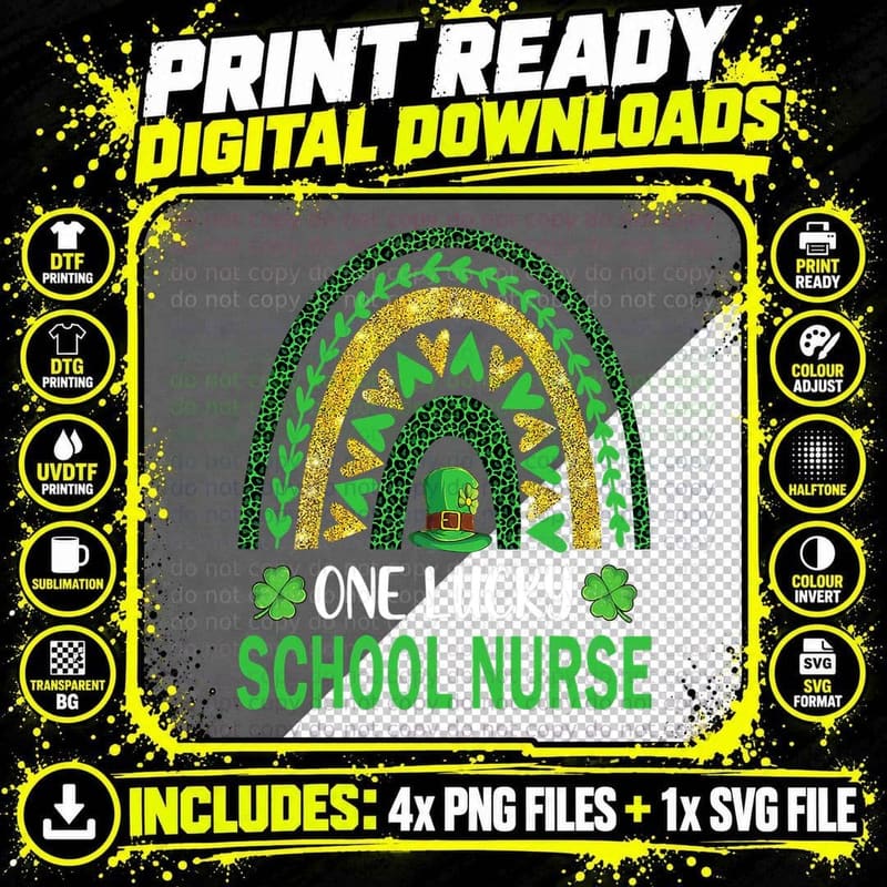 One Lucky School Nurse Rainbow St Patricks Day Irish Png SVG Digital Bundle