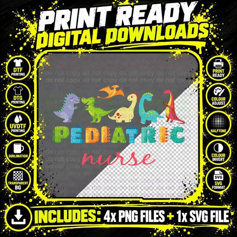PICU Pediatric Nurse Dinosaurs Peds Nurse Crew Png SVG Digital Bundle