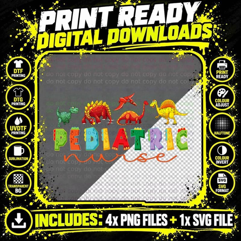 Pediatric Nurse Dinosaurs PICU Pediatric Nurse Png SVG Digital Bundle