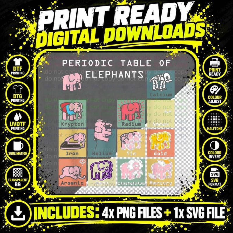 Periodic Table Science Club Biology Teacher Elephant Png SVG Digital Bundle