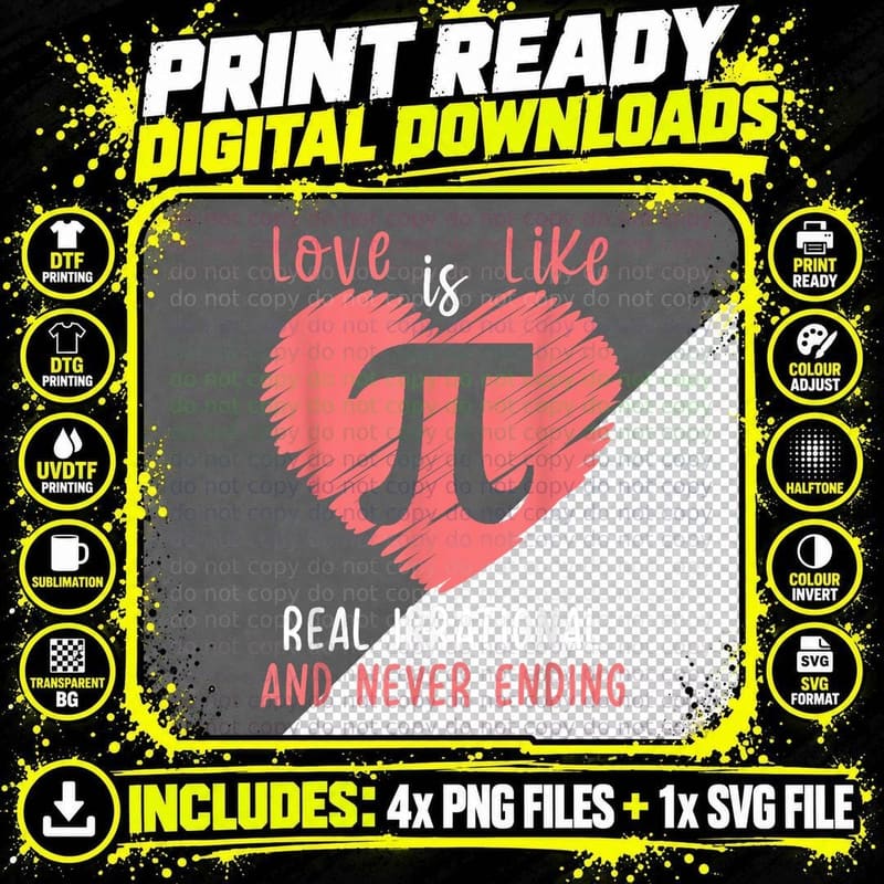 Pi Day Shirt Love Is Like Pi Valentines Math Teacher Png SVG Digital Bundle