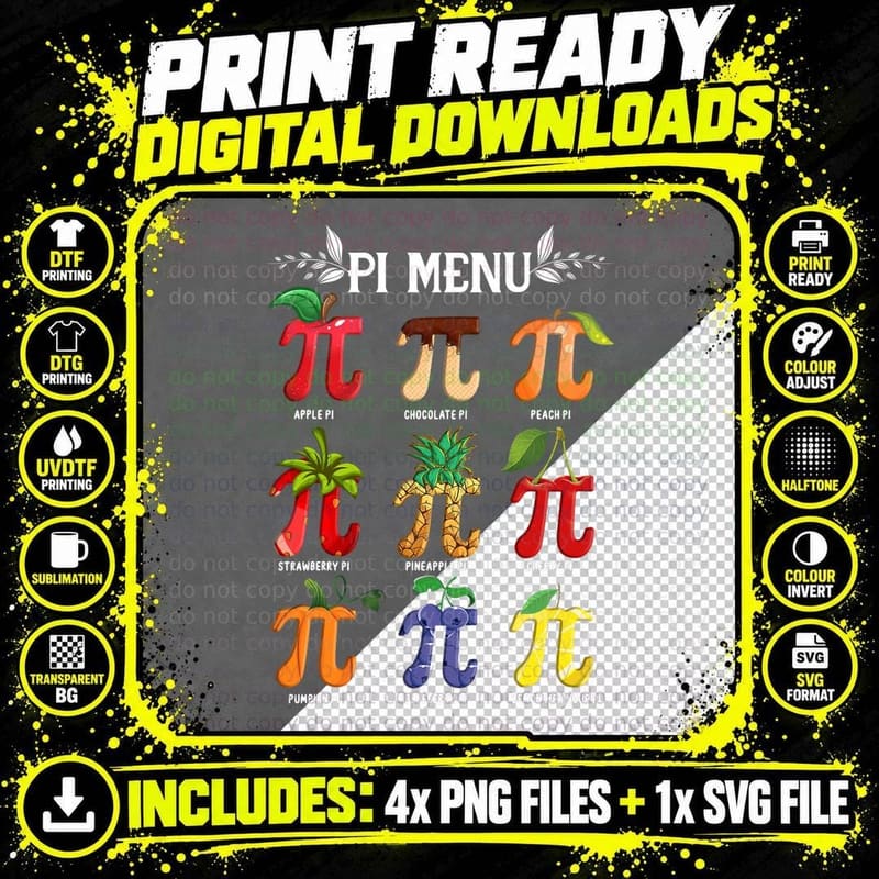 Pi Menu Tropical Fruits Pi Day 314 Math Teacher Cute Png SVG Digital Bundle