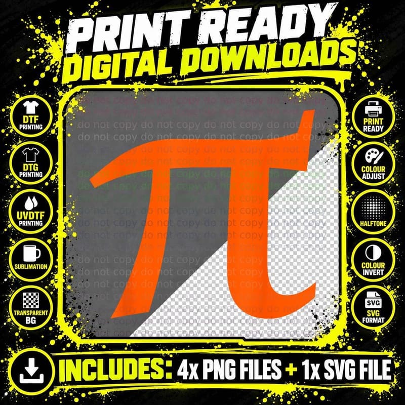 Pi Symbol Orange Pi Day Math Teacher T-Shirt Png SVG Digital Bundle