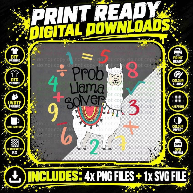 Prob Llama Solver Funny Llama Math Teacher Gifts T-Shirt Png SVG Digital Bundle