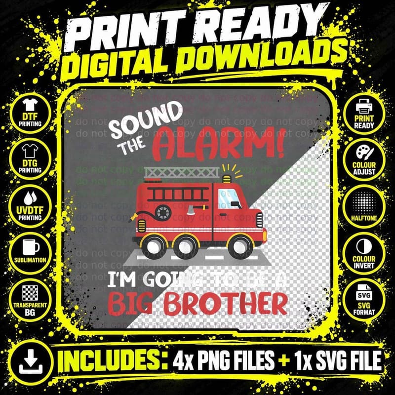 Promoted to Big Brother Firefighter Pregnant Family Png SVG Digital Bundle