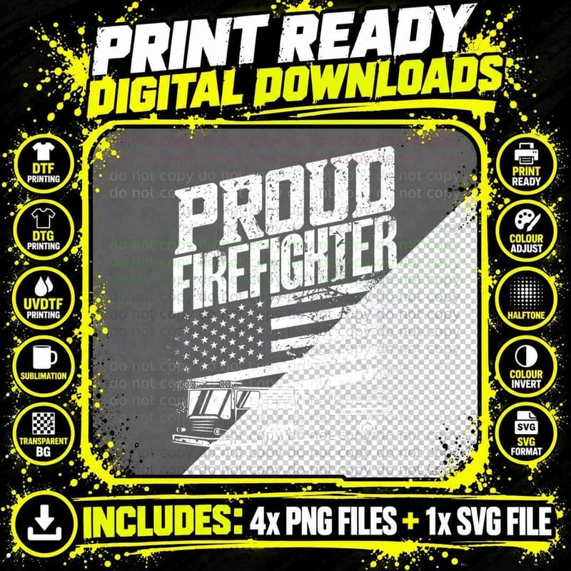 Proud Firefighter - Firemen Fireman Firefighter T-Shirt Png SVG Digital Bundle