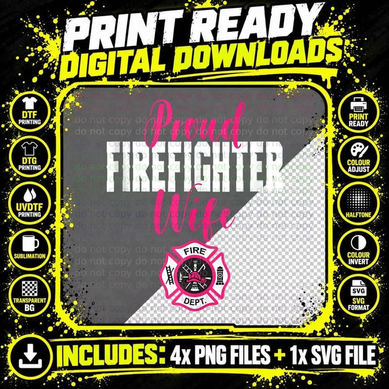 Proud Firefighter Wife Support Red Line Hero Fireman Png SVG Digital Bundle