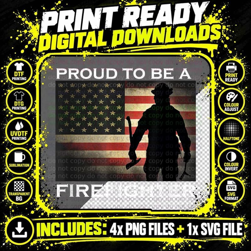 Proud to Be a Firefighter Gift for Fireman T-Shirt Png SVG Digital Bundle
