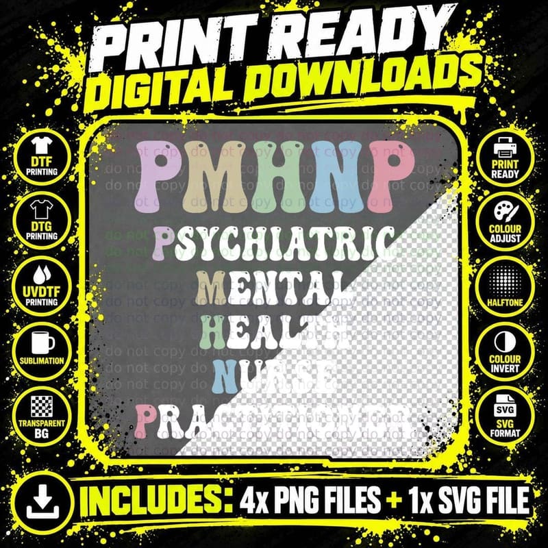 Psychiatric Mental Health Nurse Practitioner PMHNP Png SVG Digital Bundle