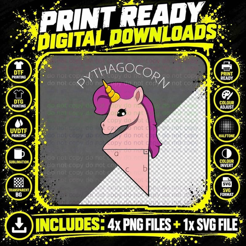 Pythagoras Math Teacher Geek Nerd Theorem Unicorn T-Shirt Png SVG Digital Bundle