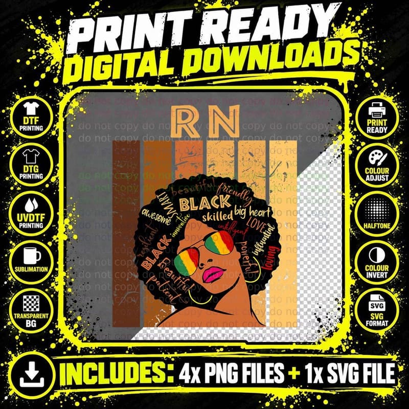 RN Registered Nurse Afro African Women Black History Png SVG Digital Bundle