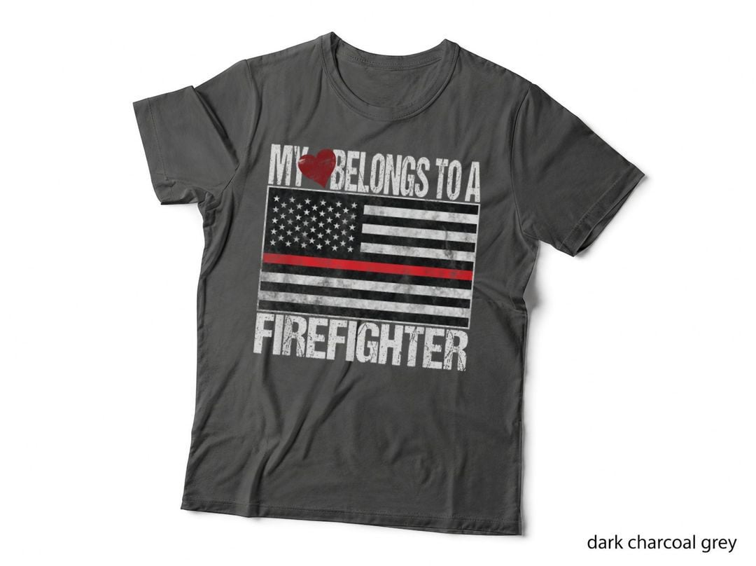 Red Line Flag Fireman Wife My Heart Belongs to a Firefighter T-Shirt