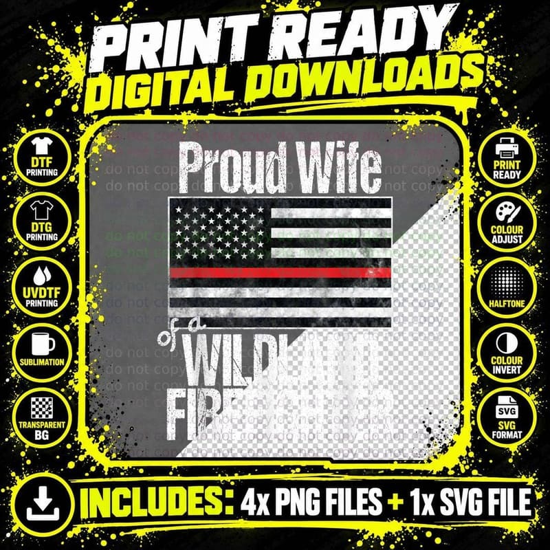Red Line Flag Product Proud Wife of a Wildland Png SVG Digital Bundle