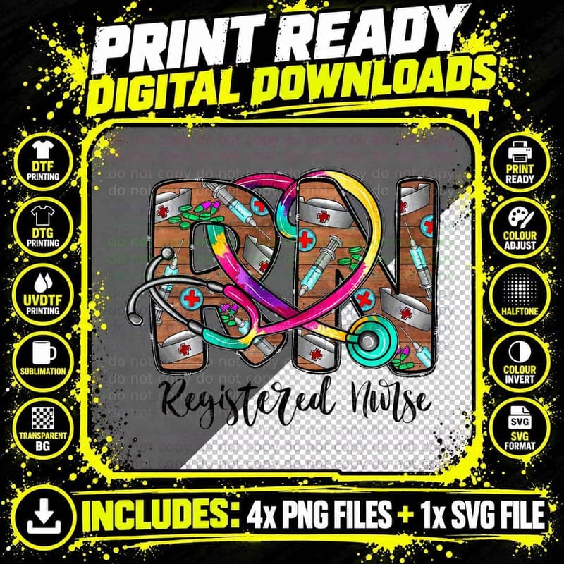 Registered Nurse Life for Rn Nurse Tie Dye Nurse's Week Png SVG Digital Bundle