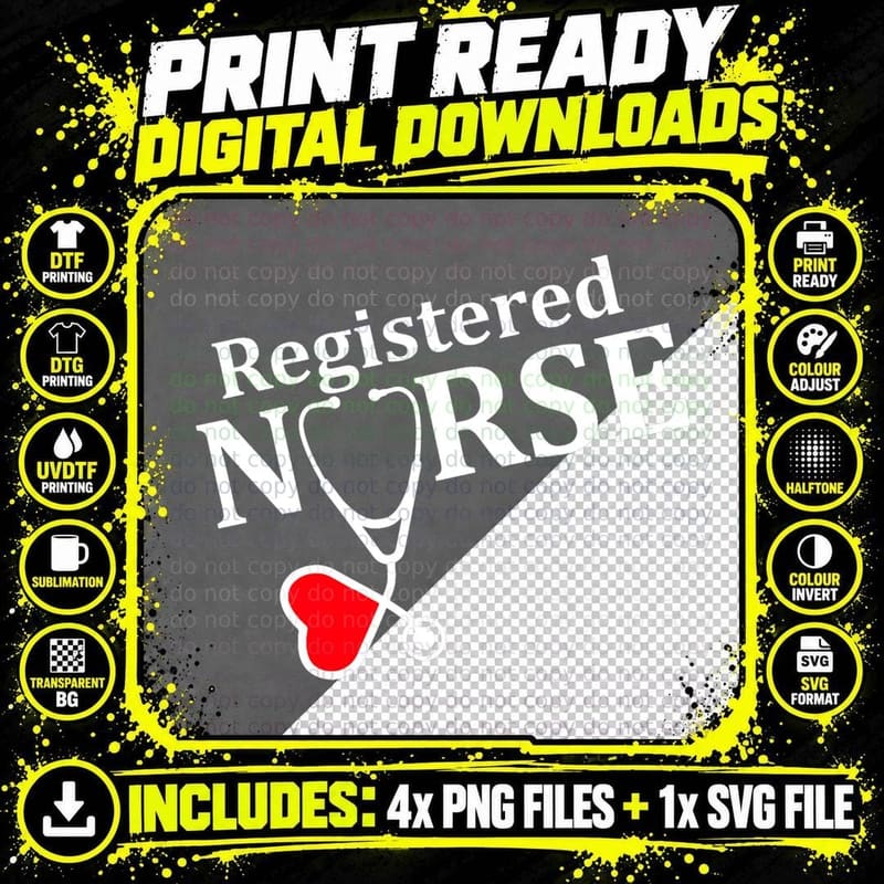 Registered Nurse with Stethoscope Heartbeat Graphic Png SVG Digital Bundle