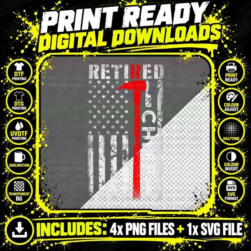 Retired Fire Chief Firefighter Rank Retirement US Flag Png SVG Digital Bundle