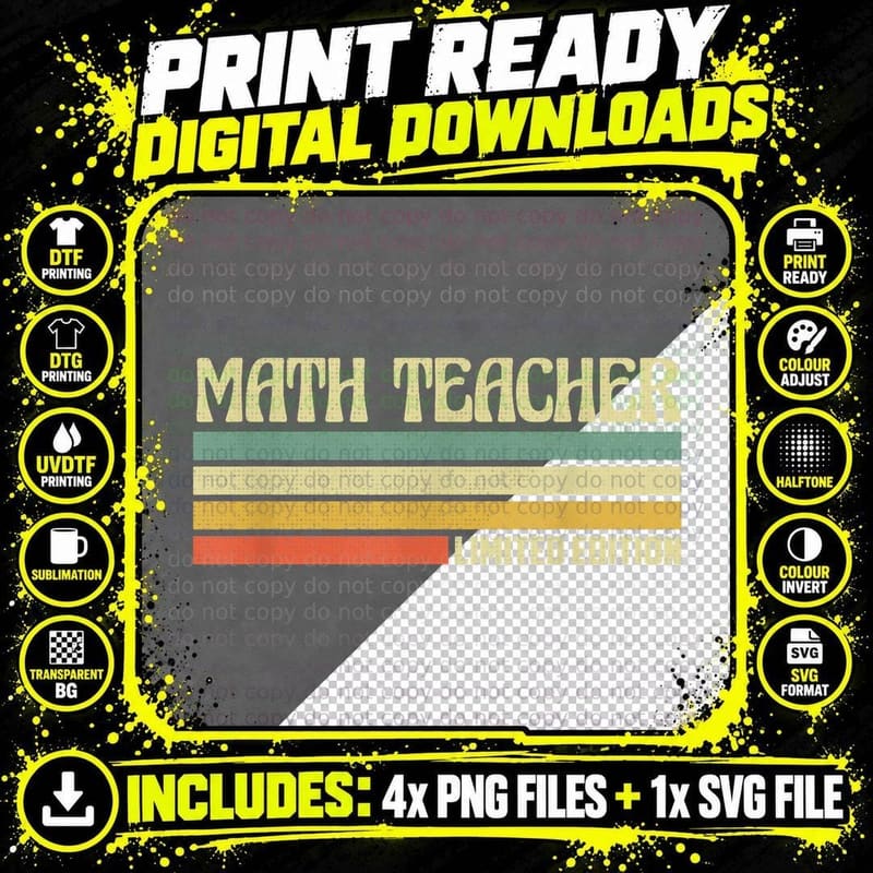 Retro Math Teacher Profession Job Title Co Worker Idea Png SVG Digital Bundle
